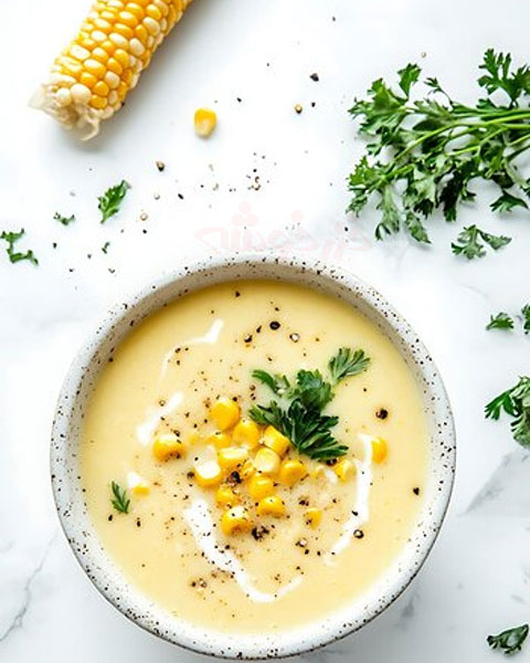 creamy soup corn flour khazarkhooshe img w480h600 02 طرز تهیه سوپ کرمی با آرد ذرت, سوپ کرمی با آرد ذرت, دستور پخت سوپ کرمی با آرد ذرت, روش پخت سوپ کرمی با آرد ذرت